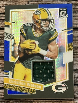 2023 Donruss Optic Christian Watson Threads Patch Blue Hyper #DT-CW Packers