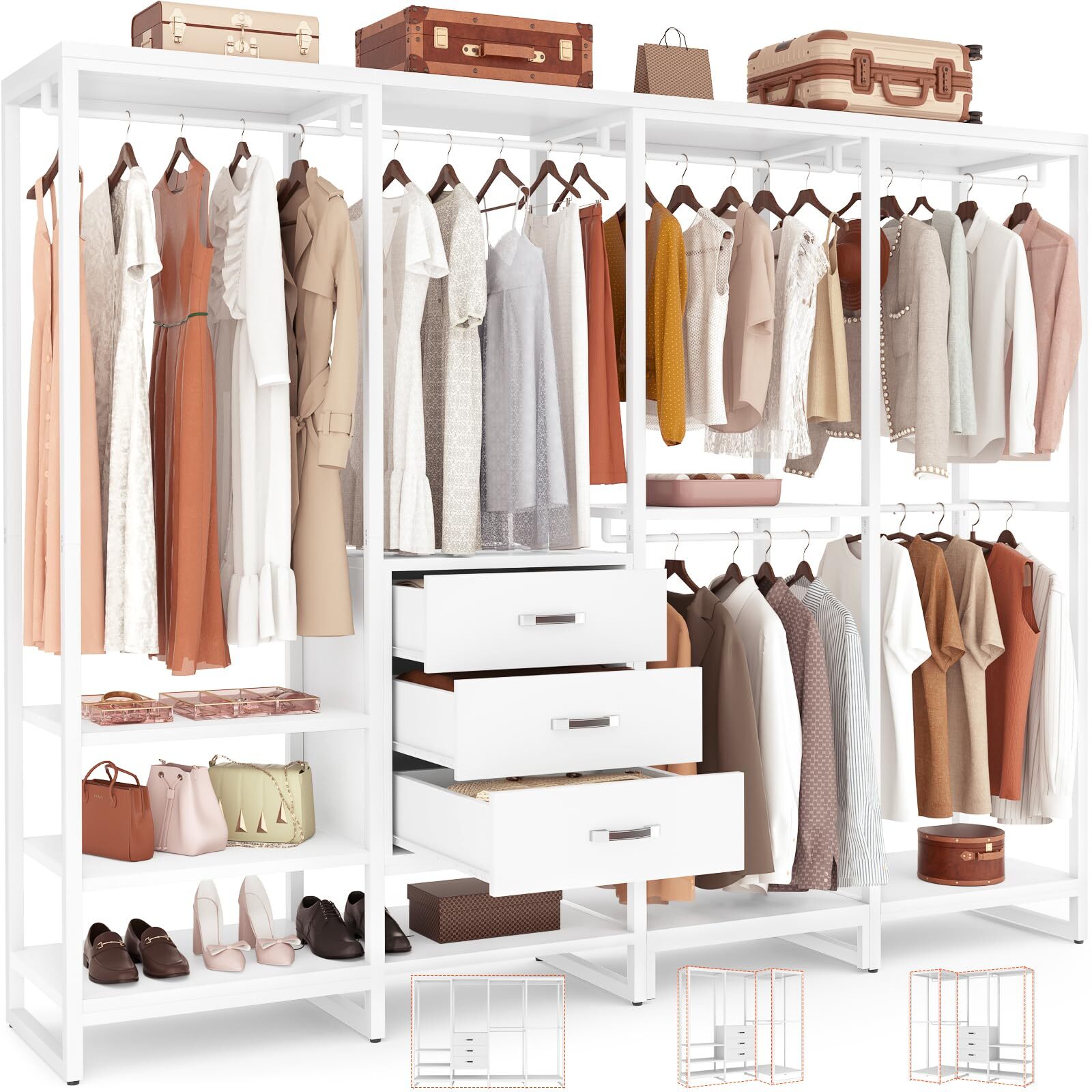 Wood Clothes Rack Wardrobe Closet for Hanging Clothes Heavy Duty Garment Rack...-image