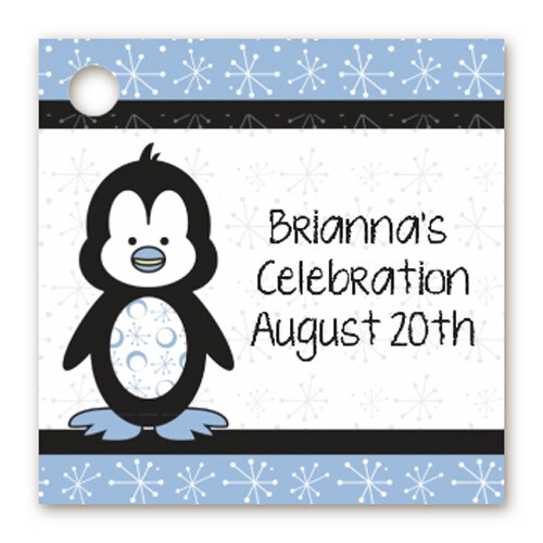 Penguin Blue - Personalized Birthday Party Card Stock Favor Tags - Set of 20