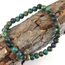 Blue Turquoise Bracelet 6mm Round Beads Stretch Kingman Healing Gemstone 7"