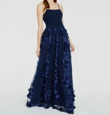 $195 Trixxi Juniors' Blue Floral Embroidered Sleeveless Evening Dress Size 11