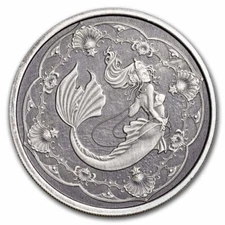 2022 - ANTIQUE MERMAID 1 oz .999 Fine Silver Coin Princess of the Seas IN STOCK