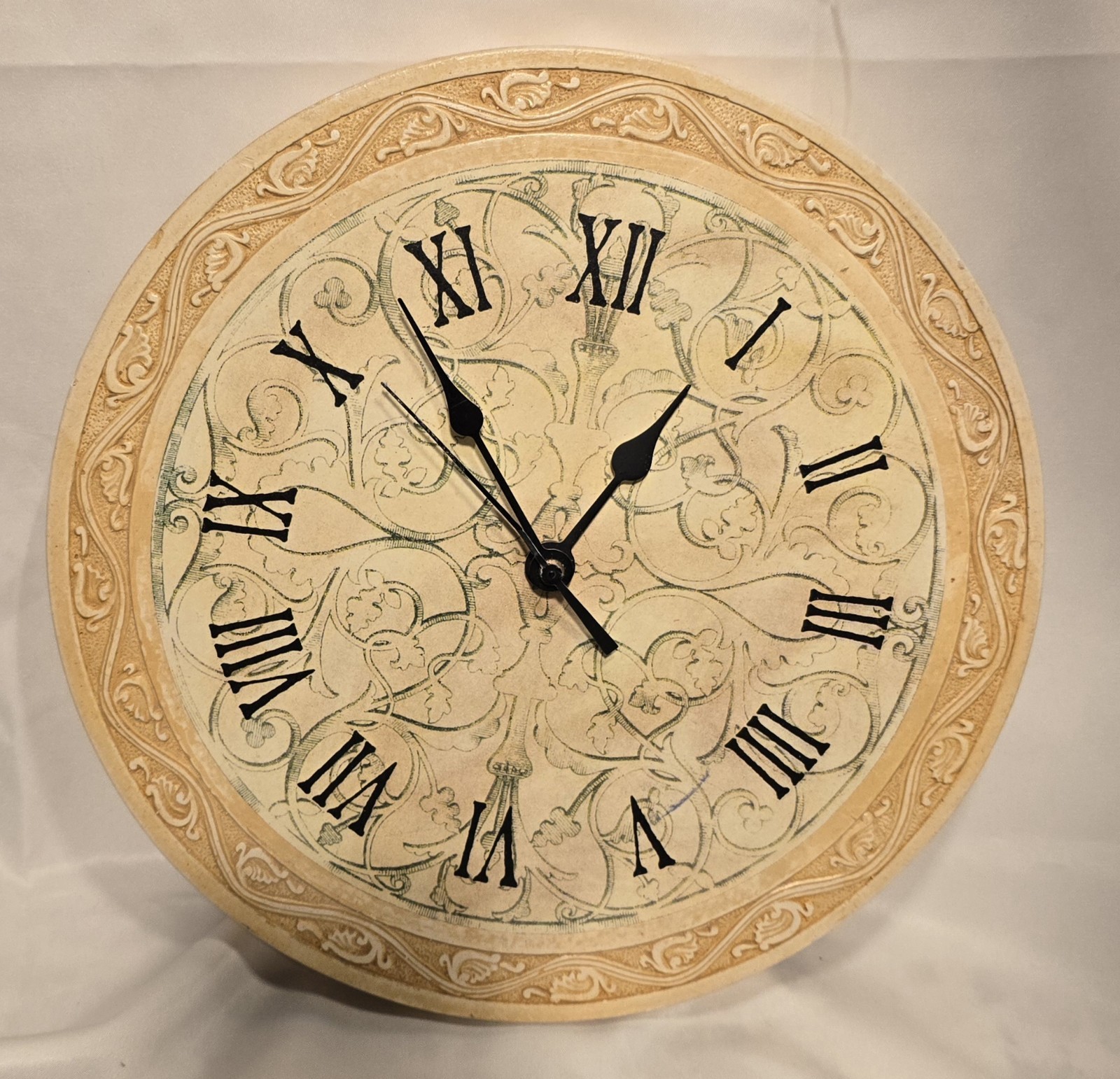 Vintage Round Wall Clock Weathered Finish Made In Greece Works