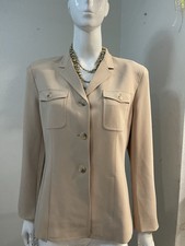 Jones New York Womens 8 Beige Blazer Jacket 3 Button Front sz 8 Flap Pocket