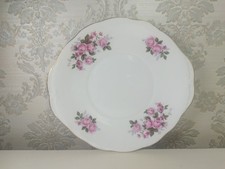 Queen Anne Vintage English Bone China Sandwich Plate, Pink Roses Gilt Gold Edge