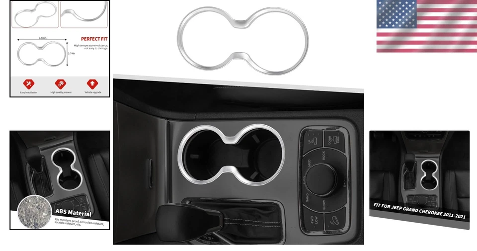 Custom Silver Cup Holder Cover Trim for Jeep Grand Cherokee 2011-2021 Interiors Foto 2 de 4