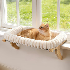 Cat Window Sill Perch Wooden Pet Bed Plush Cushion Large Cats 40LB White
