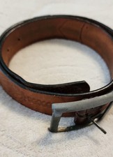 Vintage Leegin Brown Leather Belt 32 Tooled Braided Brass Southwestern 542 5361
