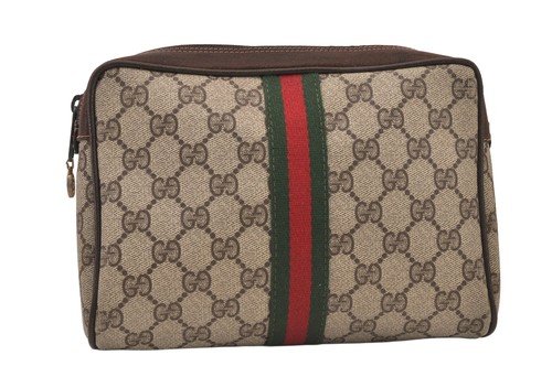 echt GUCCI Web Sherry Line Clutch Handtasche GG PVC Leder braun Trödel 8746M