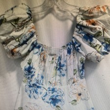 Floral Puff Sleeve Scoop Neck Short Sundress White Blue Orange Green