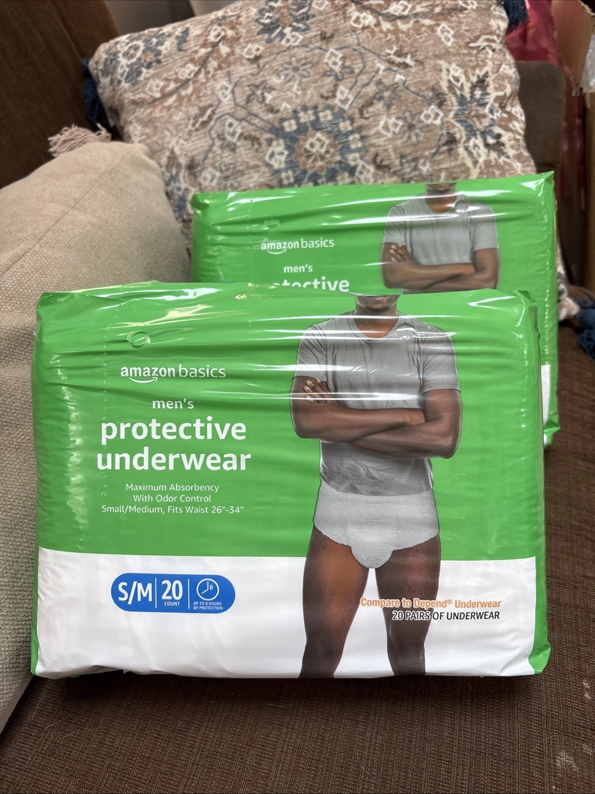 Amazon Basics Men's Protective Underwear Max Absorbency, S/M, 2 x 20 -- 40 ct