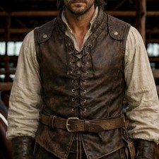 Mens Genuine Leather Medieval Vest Lace Up Pirate Renaissance Costume Waistcoat