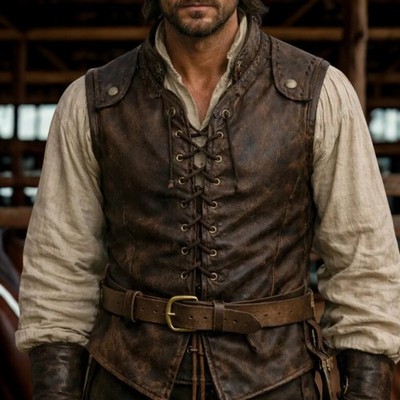 Mens Genuine Leather Medieval Vest Lace Up Pirate Renaissance Costume Waistcoat