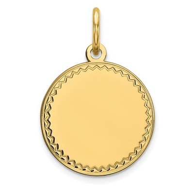 14k Gelbgold schlicht Zick-Zack Rand 0,018 Stärke gravierbar rund 13mm Scheibe Charm