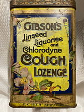1900s Gibson's Linseed Liquorice & Chlorodyne Cough Lozenge Litho Tin Floral 