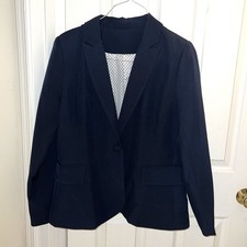 Women's Casual Blazer Jackets Suit Single Button Open Front NAVY LARGE