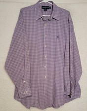 Ralph Lauren Yarmouth Men's Shirt Size 18 34/35 Purple 100 Cotton Plaid 1077