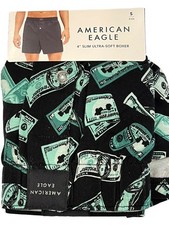 NWT AMERICAN EAGLE 4" Slim Ultra Soft Boxer Sz S-XL Black Green Money Cash 79