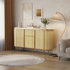 Modern Sideboard with Marble Texture Tabletop Curved Buffet Cabinet