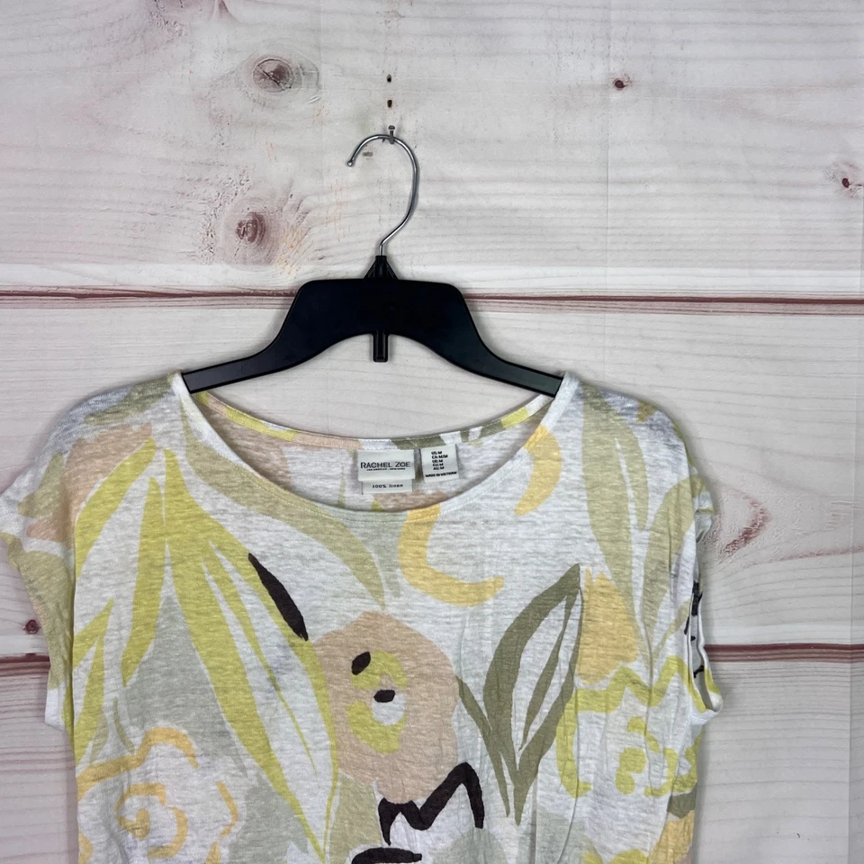 Camiseta Rachel Zoe Top Mujer Mediana Floral Lino Tejida Cuello Barco Manga Dolman Foto 2 de 4