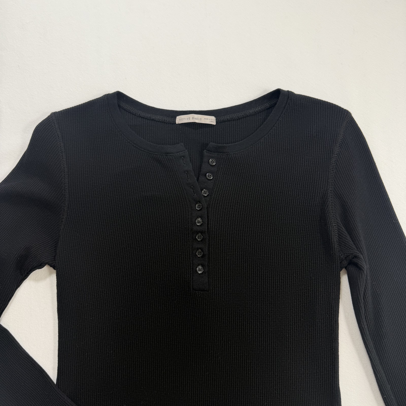 ACTIVE BASIC Women's Black Waffle Knit Thermal He… - image 3