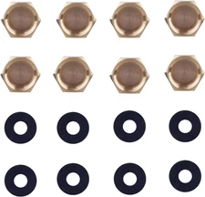 8Pcs 3/8 Inch NPT Brass Pipe Caps & 8 Silicone Gasket, Premium Brass Compression