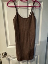 FOREVER 21 Brown Knit Ribbed Slip Strappy Sleeveless Scoop Neck Short Dress S/M