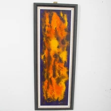 Mid Century Modern Original Painting Art Abstract Expressionism Orange Yellow VG