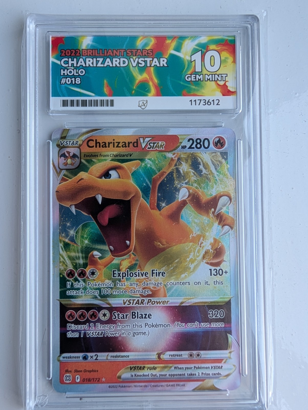 GEM MINT 10 Charizard VSTAR 018/172 Brilliant Stars 2022 Holo