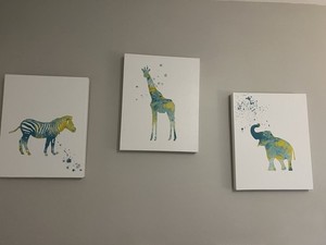 Set Of 3 Safari Animal Wrapped Canvas Prints