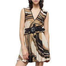 NWT - The Kooples Silk Marble Print Mini Dress Black and Brown - Size S