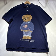 Polo Ralph Lauren Men's Navy Classic Fit Polo Bear Graphic Polo Shirt L Cotton