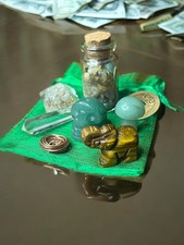 Sac Money Mojo - Ensemble de breloques en cristal chargé pour richesse, abondance et bonne fortune