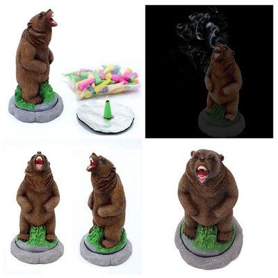 Incense Burner Brown Bear Statue Air Purifying Incense Holder Tabletop Decor SET