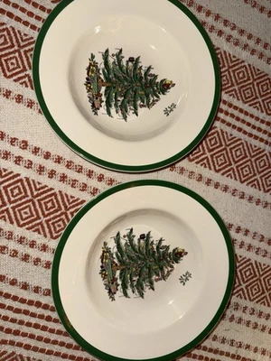 Set Of 2 Spode Christmas Tree Rimmed Soup Bowl New Excellent England 9 1/8”