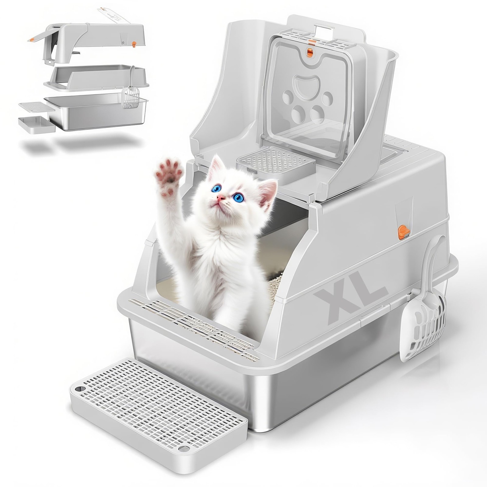 Stainless Steel Litter with Lid, 180&deg; Flip-Top XL Extra Lar