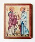 Christian Icon St Columba & St Kentigern, Handmade, Wooden board, 19x14.5cm