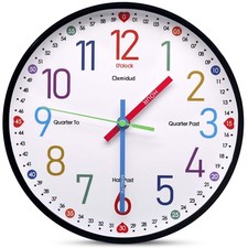 Learning Clock for Kids, 10'' Silent Non-Ticking Teaching to Tell Time Colorf...