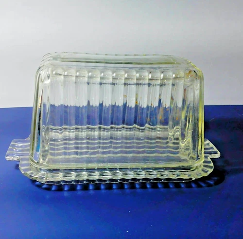 VTG Clear Glass Butter Cheese dish cover 6" rectangular Anchor Hocking Fire King
