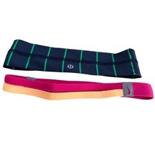 Lululemon Nike Sport Headband Lot Navy Green Striped Pink Orange 2 Piece Set OS
