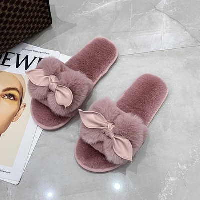 Hause Slipper Damen Warme Hausschuhe Flach mit Plüsch Schwarz Rosa Komfortabel