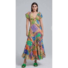 LOVE THE LABEL Womens S Patchwork Tiered Maxi Dress Smocked Off Shoulder Boho