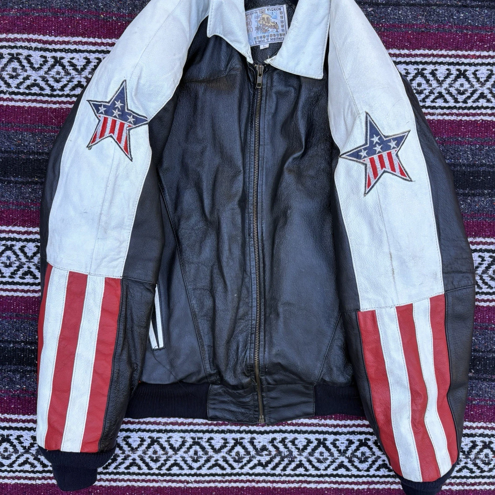 vintage 80s gino leather usa american flag racing bomber jacket L easy rider image 4