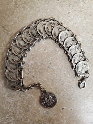 Vtg Parisian Souvenir Coin Bracelet Notre Dame La Tour Eiffel