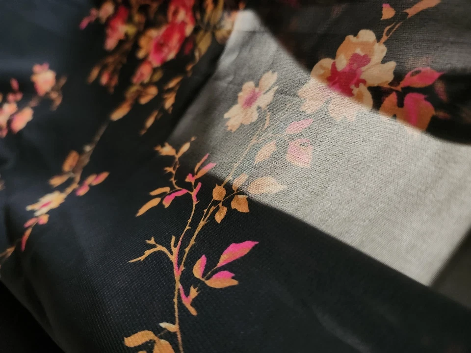  Rose Print Fabric Sheer Black PMI div of Printmaker International Ltd 2.5 Yds - Image 3 of 4