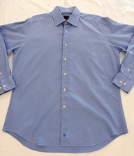 DAVID DONAHUE Men's LS Dress Shirt X-Large 17.5 34/35 Trim Ft Blue Micro-Check