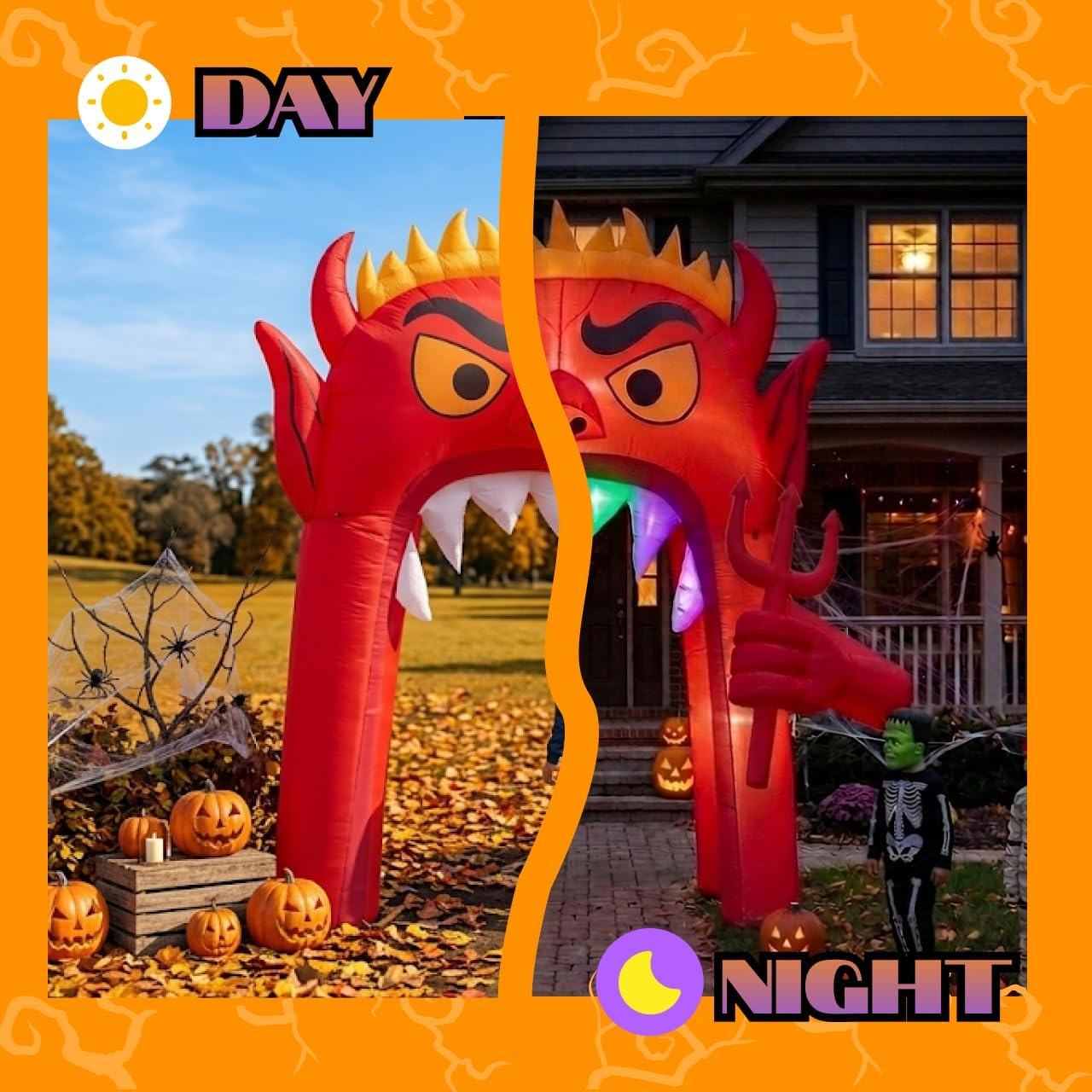 13FT Halloween Inflatable Archway, Red Devil Blow up Yard Decor ...