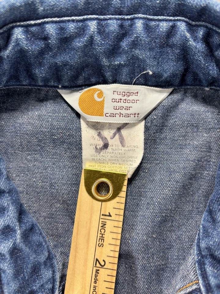 Camisa vaquera vintage Carhartt azul a presión azul perla manga larga mediana para hombre Foto 2 de 4