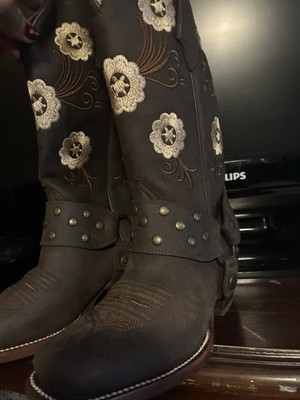 BAAK Men s 6.5 Brown Leather Western Mid-Calf Boots Embroidered Studded