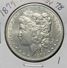 1879-S MORGAN SILVER DOLLAR, REV OF 78, AU DETAILS